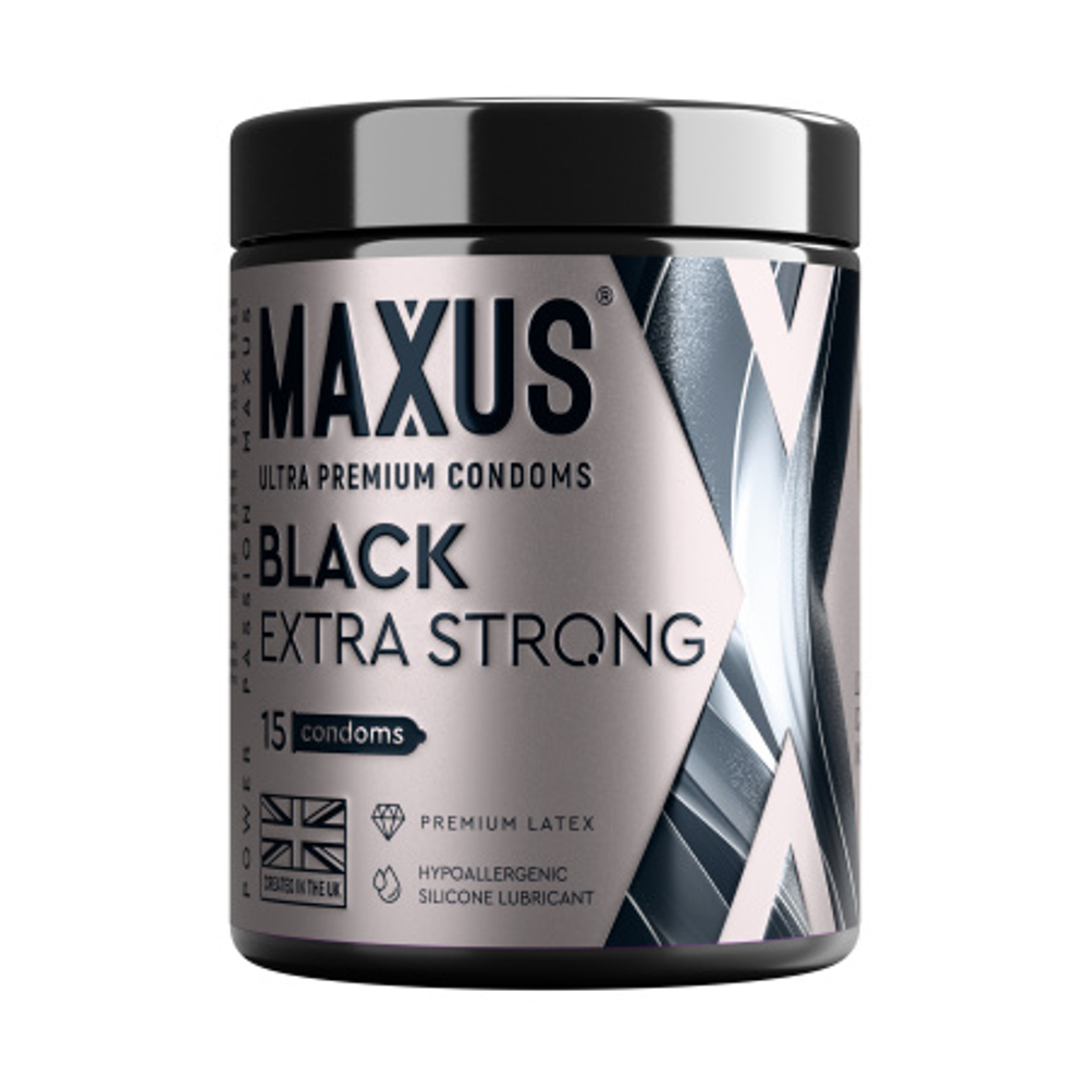 Презервативы MAXUS Extra Strong №15 с железным кейсом, черные, утолщенные, 15 шт