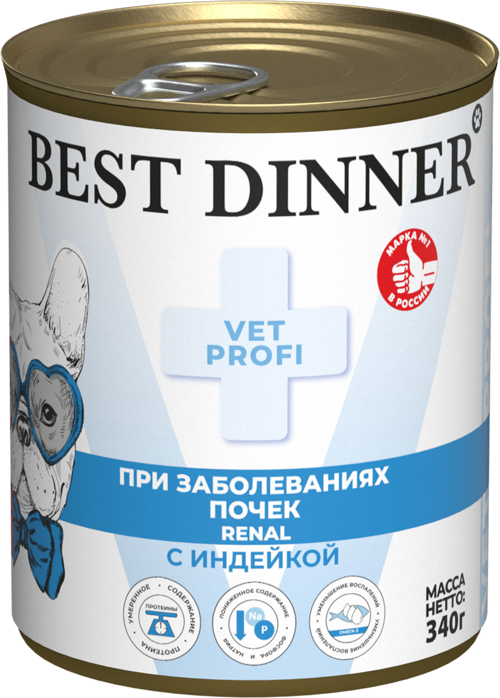 Консервы Бест Диннер Эксклюзив Vet Profi Renal Ренал диета для взрослых собак при заболеваниях почек с индейкой 340 г