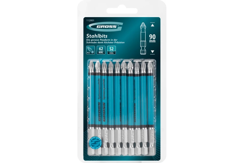 Бита GROSS PZ2, 90мм, сталь S2, кругл.,10 шт 112001