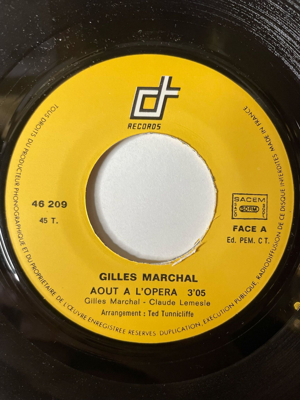 Винтажная виниловая пластинка LP Gilles Marchal Aout A L'Opera (France 1975) 7 дюймов