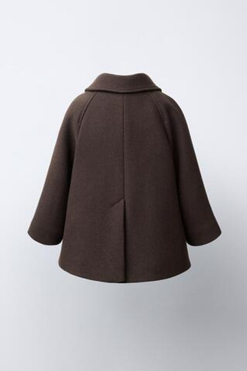 ZARA ПАЛЬТО ИЗ ШЕРСТЯНОЙ ТКАНИ MANTECO, ШОКОЛАДНЫЙ