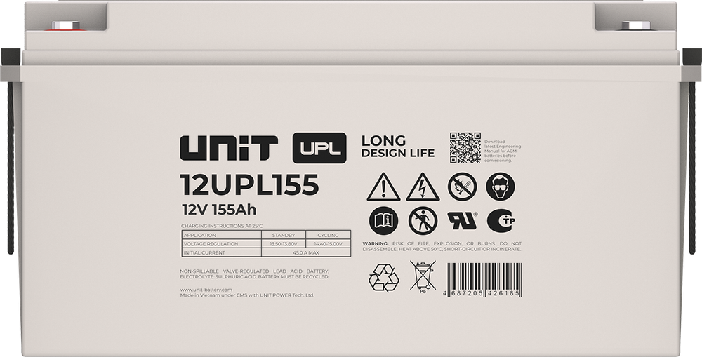 Аккумулятор UNIT 12UPL155 ( 155Ач / 12В ) AGM