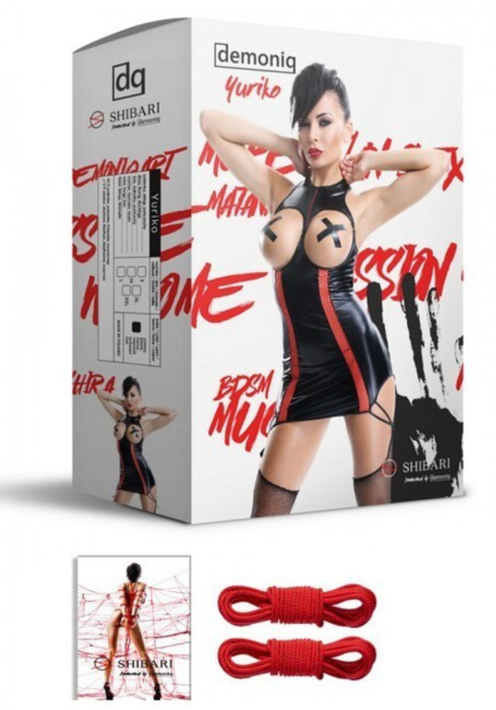 Платье с открытой грудью Yuriko с веревками для связывания (Shibari) S (42) (Цвет: черный, красный)