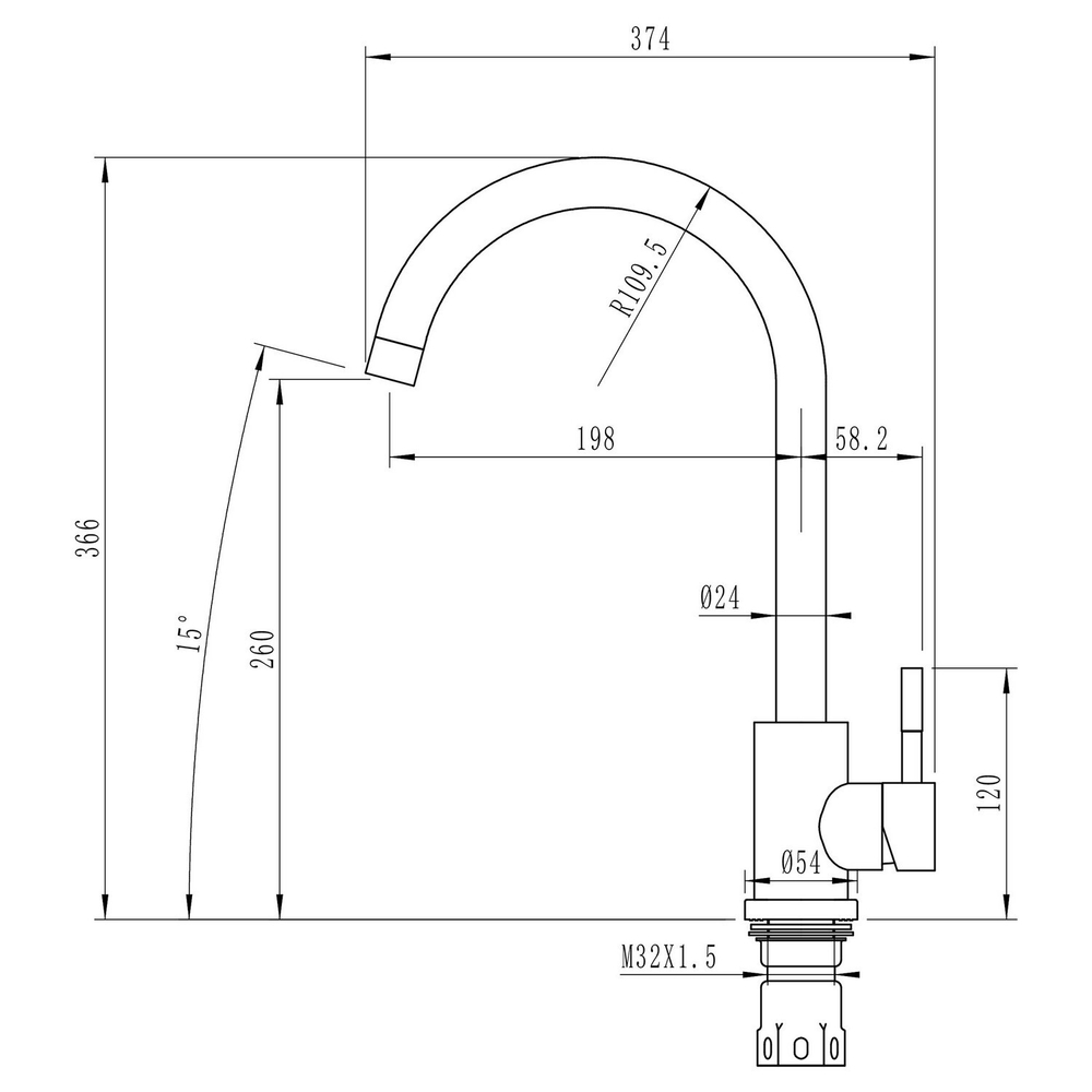 Смеситель для кухни 35к MIXLINE МЛ-ГС15 (ML-GS15) (308) черный высок. излив
