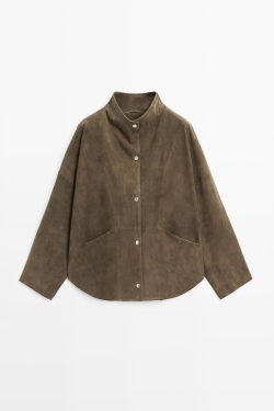 Massimo Dutti Замшевая куртка с высоким воротником, хаки
