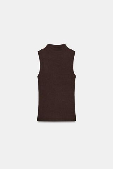 ZARA ТОП БЕЗ РУКАВОВ, КОРИЧНЕВЫЙ