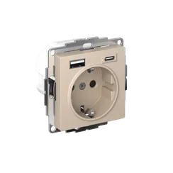 Розетка с USB A+C с защитными шторками Systeme Electric AtlasDesign Песочный ATN001232