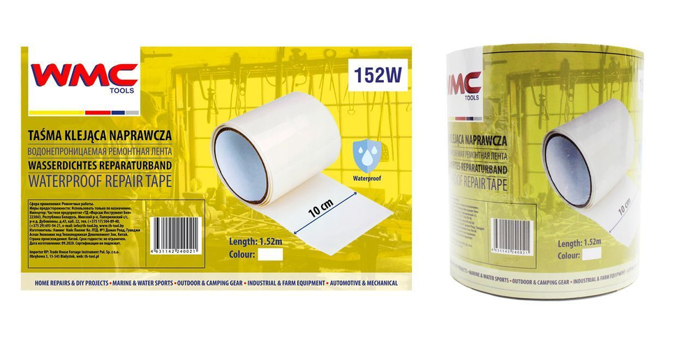 Лента водонепроницаемая ремонтная ПВХ 10смх1.52м (белая) WMC TOOLS WMC-152W