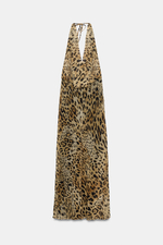 ANIMAL PRINT GEORGETTE HALTER LONG DRESS — ZARA