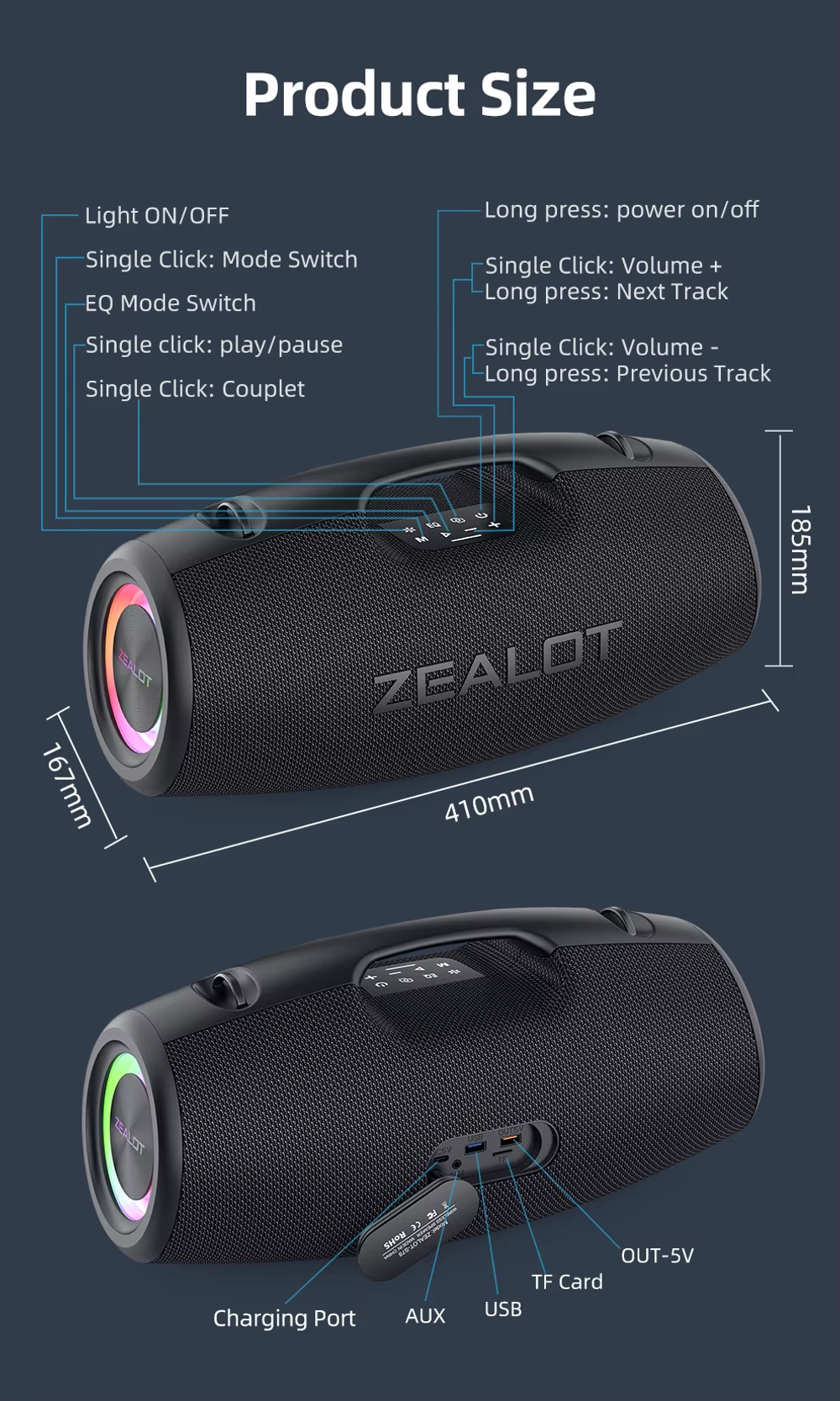 Колонка Zealot S78, Bluetooth 5.2, TWS (Blue)