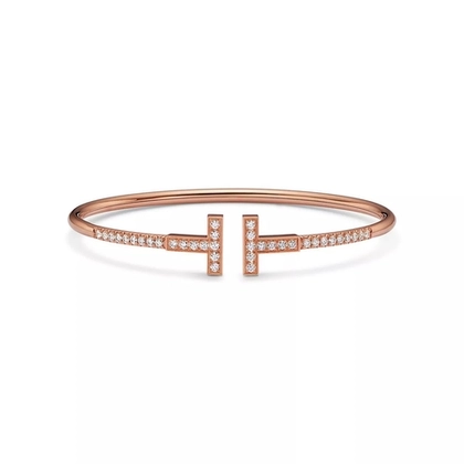 Браслет из розового золота с бриллиантами, Tiffany 💠 T Wire Collection Pave