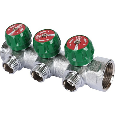 Коллектор регулирующий проходной STOUT SMB 6849 - 3/4" (НР/ВР) на 3 контура 1/2"(плоское уплотнение)