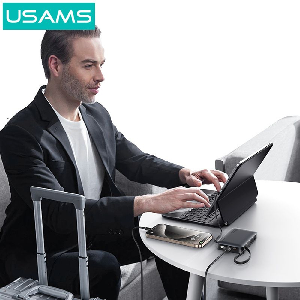 Power Bank внешний аккумулятор повербанк USAMS 10000 мАч 20W с кабелем