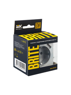 Розетка BRITE РЮш10-2-БрА 16А с USB A+A 3.1А с заземл. защ. шторки механизм алюм. IEK BR-R14-16-U21-D31-K47
