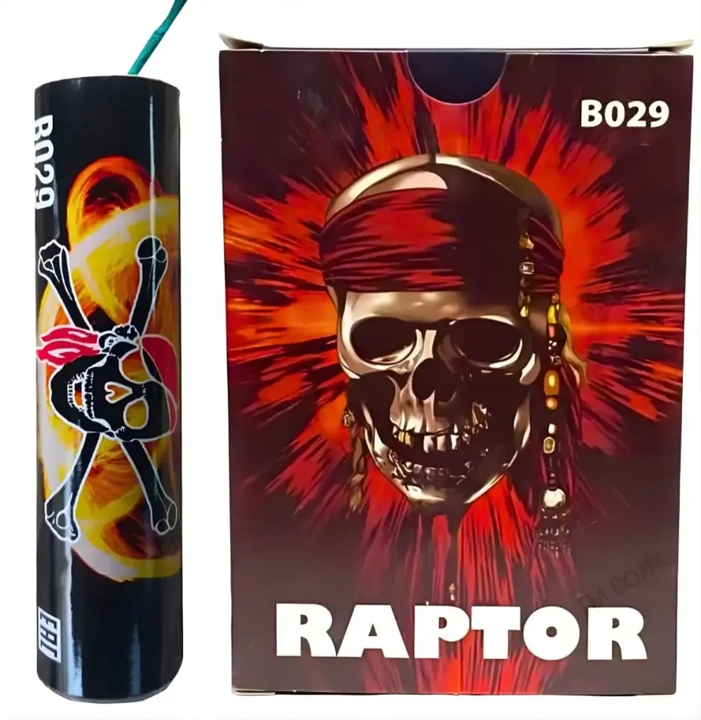 Петарды Raptor B029 от ТМ Волк — упаковка 3 шт., пиратский дизайн, 12 г флэш-пороха, яркий и громкий эффект.