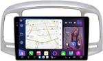 Магнитола для Hyundai Verna 2006-2010 (рамка серебро) - FarCar S500-TS20 монитор 9.5" 2K QLED на Android 14, Быстрейшая, CarPlay, 4G SIM-слот