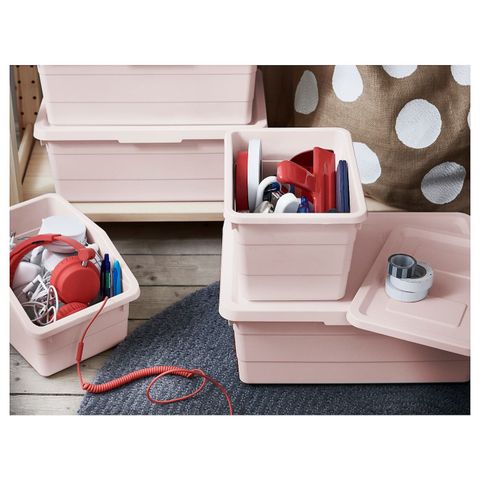 Коробка с крышкой IKEA SOCKERBIT (СОККЕРБИТ), Розовый, 19x26x15 см