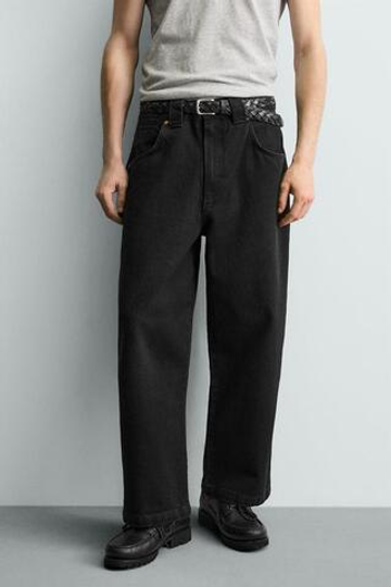 ZARA БРЮКИ КАРГО WIDE FIT, ЧЕРНЫЙ
