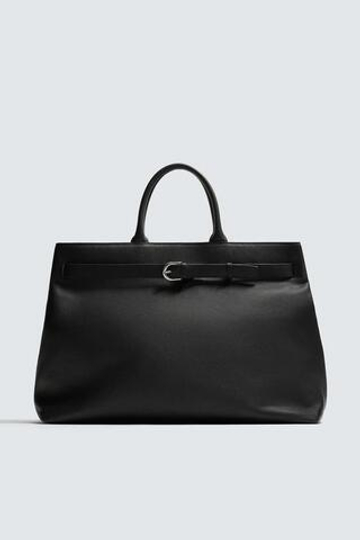 ZARA КОЖАНАЯ СУМКА С РЕМНЕМ, ЧЕРНЫЙ