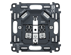VM165 Механизм электрической розетки 2USB С+C 20W (быстрая зарядка) с/з на винтовых зажимах 16A-250V QUANT