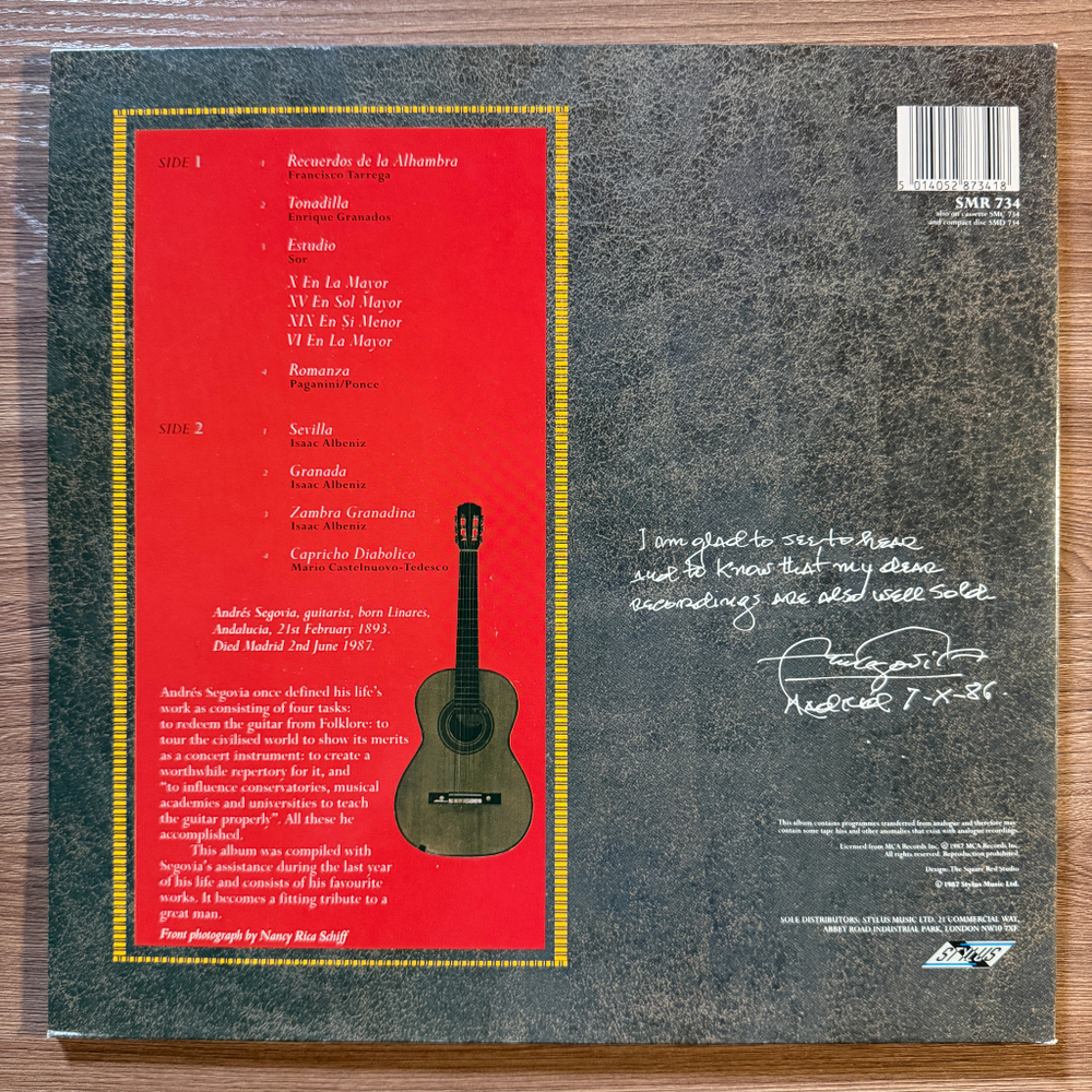 Andrés Segovia ‎– A Portrait Of Andrés Segovia My Favourite Works (Англия 1985г.)