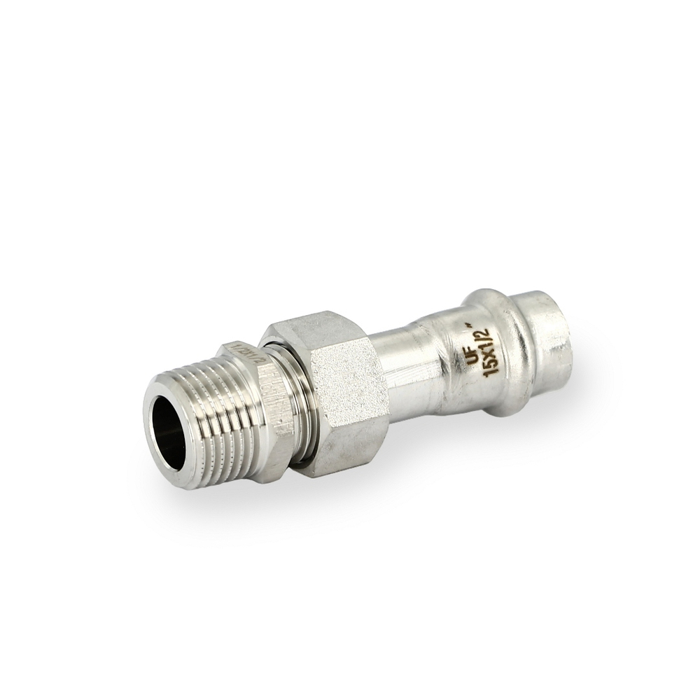 Муфта пресс-Н 15 x 1/2" с разъемным соединением и плоск. прокладкой нерж.сталь