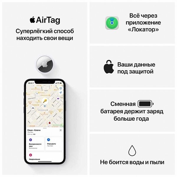 Трекер Apple AirTag 1st Gen (4шт в комплекте, MX542ZM/A) Белый | White
