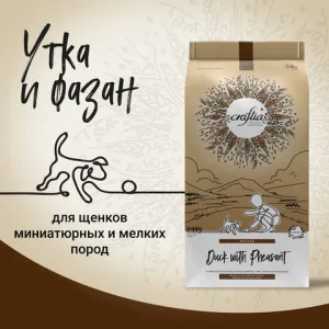 Сухой корм CRAFTIA NATURA для щенков миниатюрных и мелких пород из утки с фазаном