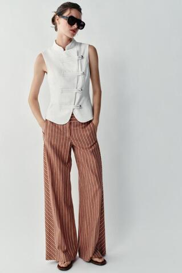 ZARA ШИРОКИЕ БРЮКИ В ПОЛОСКУ С МЕТАЛЛИЗИРОВАННОЙ НИТЬЮ, РАЗНОЦВЕТНЫЙ