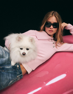 BERSHKA X JUICY COUTURE СВИИТЕР С ВОРОТНИКОМ НА ПУГОВИЦАХ, РОЗОВЫЙ