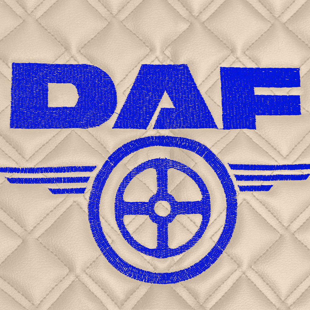 Ковры Daf XF-106 (автомат) (экокожа, бежевый, бежевый кант, синяя вышивка)