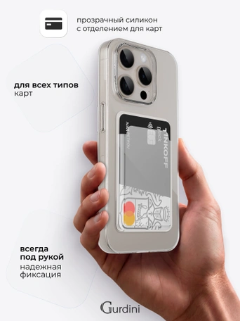 Чехол накладка iPhone 15 Pro Max 6.7" Gurdini силикон с отделением для карты прозрачный