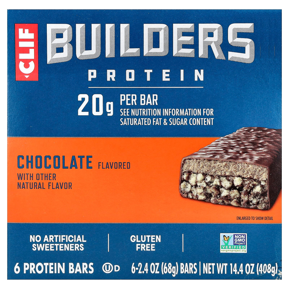 Clif Bar, Builders Protein Bar, Chocolate, 6 Bars, 2.4 oz (68 g) Each