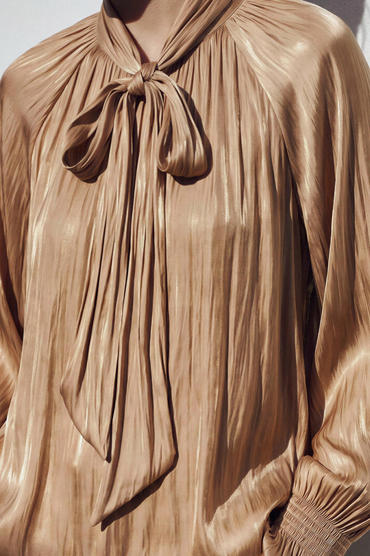 ZARA АТЛАСНАЯ БЛУЗА С БАНТОМ, МЯГКИЙ КАШТАНОВЫЙ