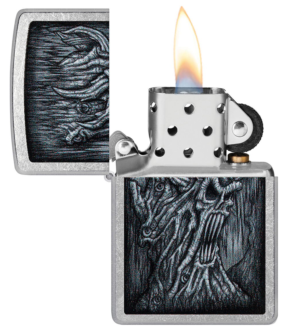 Зажигалка Zippo Evil Tree с покрытием Street Chrome, латунь/сталь, серебристая, 38x13x57 мм