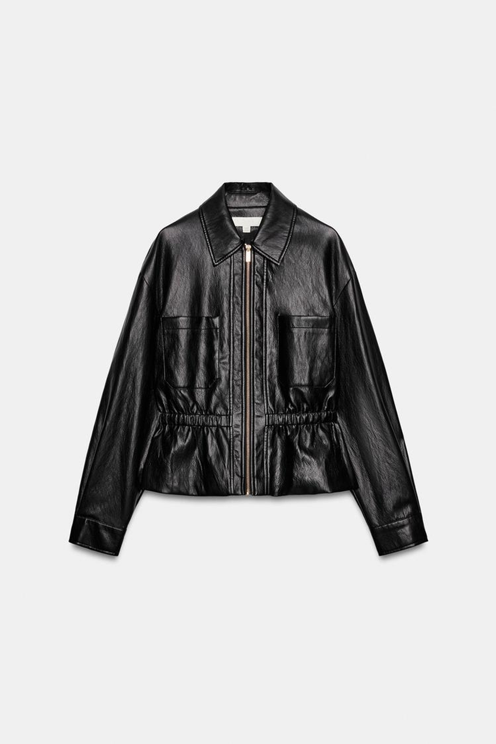 ZARA КУРТКА ИЗ ИСКУССТВЕННОЙ КОЖИ, ЭЛАСТИЧНАЯ ТАЛИЯ, ЧЕРНЫЙ
