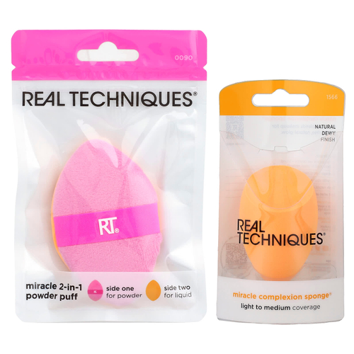 Real Techniques, Miracle 2-в-1 пудра и спонж для лица Miracle Complexion Sponge®, набор из 2 предметов