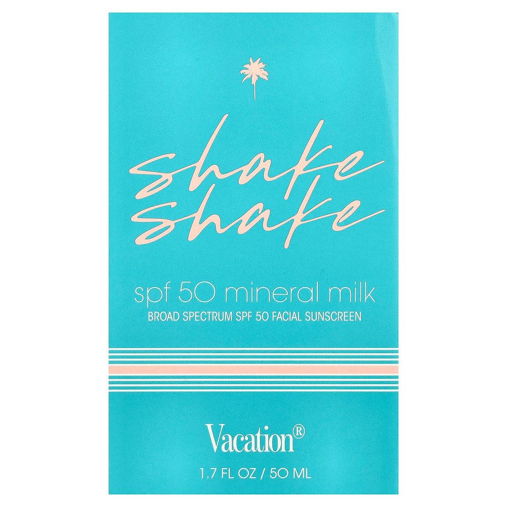 Vacation, Shake Shake, солнцезащитное средство для лица с минеральным молоком, SPF 50, 50 мл (1,7 жидк. унции)