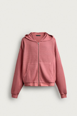 ZARA ХУДИ НА МОЛНИИ С ВАФЕЛЬНОЙ ФАКТУРОЙ, РОЗОВАТЫЙ