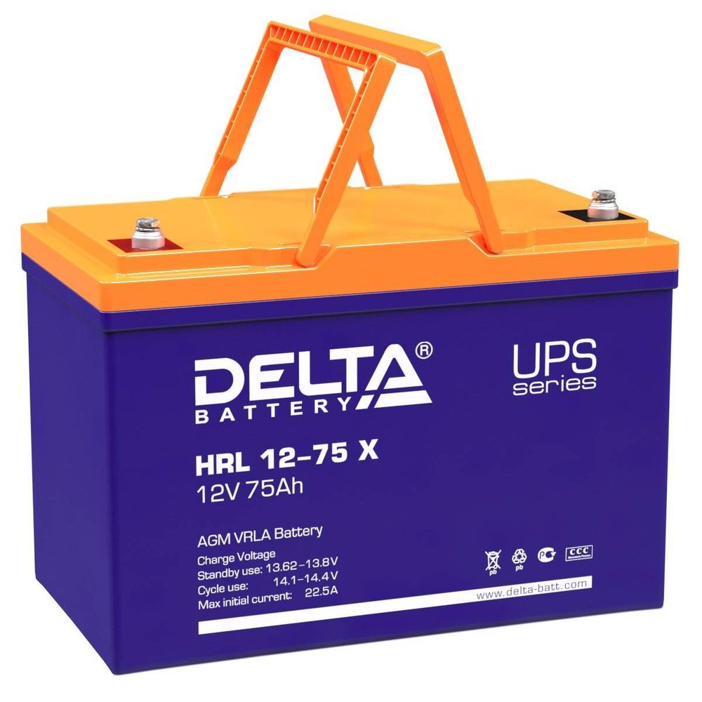 Аккумуляторная батарея Delta HRL 12-75 X напряжение 12В, емкость 75Ач (258х166х215mm) Аккумуляторная батарея Delta HRL 12-75 X напряжение 12В, емкость 75Ач (258х166х215mm)