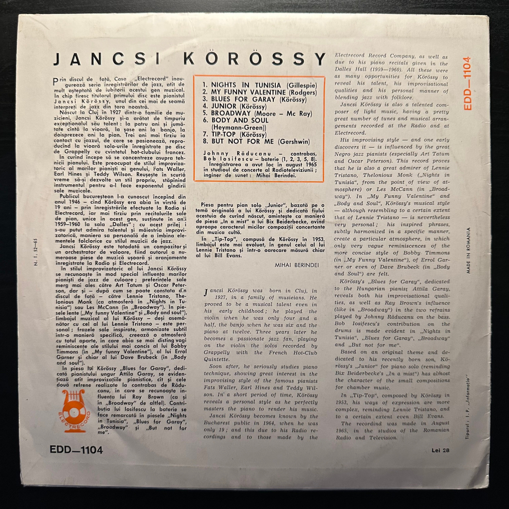 Jancsi Korossy ‎– Seria Jazz №1 (Румыния 1965г.)