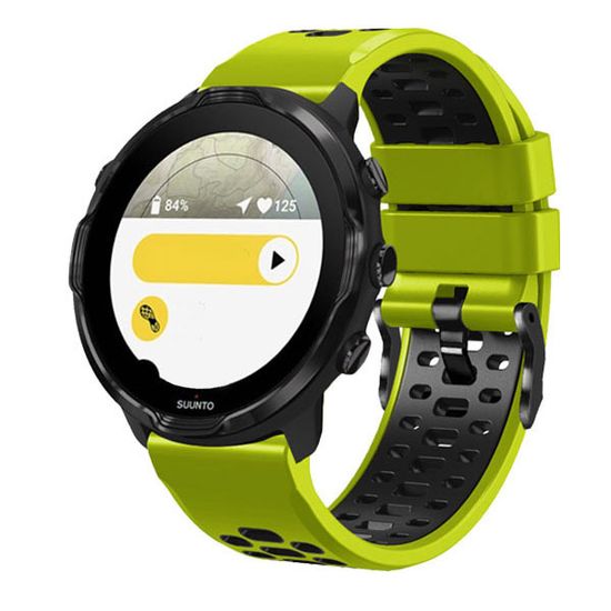 Ремешок двухцветный дышащий 24 мм для Suunto 9 Baro, Suunto 7, Suunto Spartan Sport силиконовый (Лайм/черный)