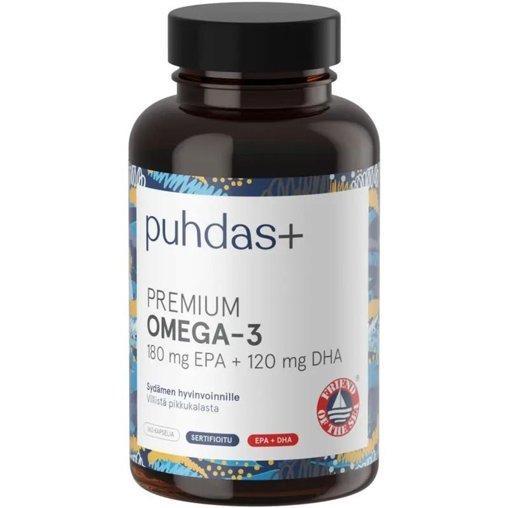 Омега -3 Puhdas+ Omega-3 180mg EPA+120mg DHA 160 капсул (из Финляндии)