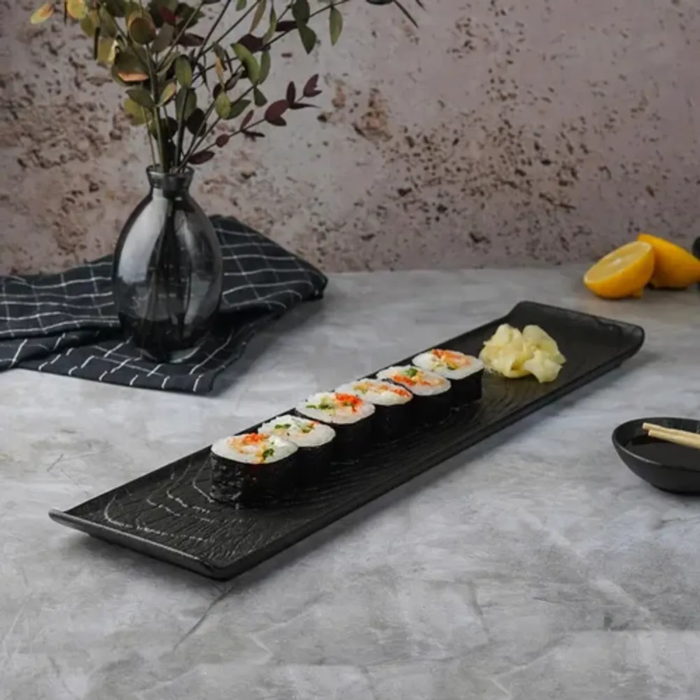 Блюдо прямоугольное 47*10 см h2 см для закусок с бортами Side Up2 Black Raw Wood P.L. [3]
