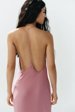 ZARA ДЛИННОЕ ПЛАТЬЕ-ХАЛТЕР, РОЗОВАТЫЙ