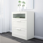 Комод с 3 ящиками Ikea Brimnes матовое стекло, белый