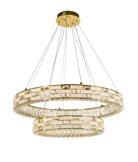 Люстра подвесная светодиодная NewRgy 6014E/130W GOLD+CLEAR, 130 Вт, золотая и прозрачная