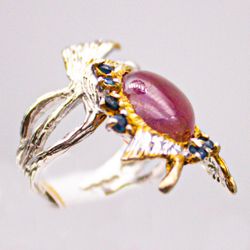 Кольцо серебро 925° — Рубин, сапфиры, 16,5 р-р