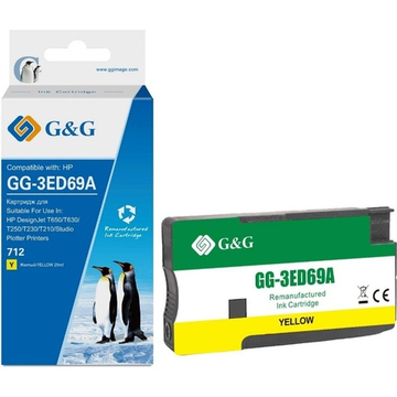 Картридж G&G, аналог HP 712 (3ED69A) для DesignJet T650/T630/T250/T230/T210 желтый (29 мл.)