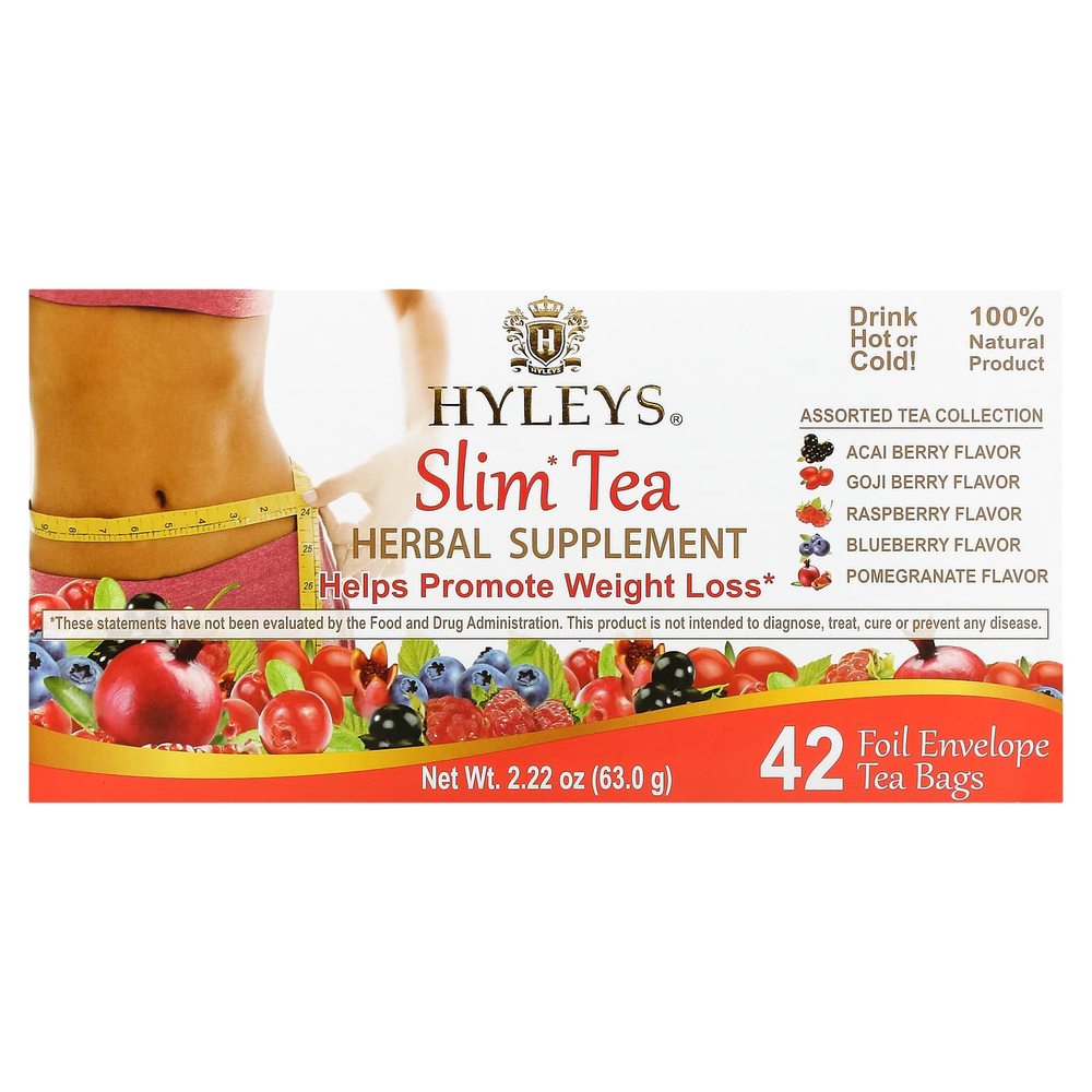 Hyleys Tea, Slim Tea, чайное ассорти, 42 чайных пакетика в фольгированных конвертах, 63 г (2,22 унции)